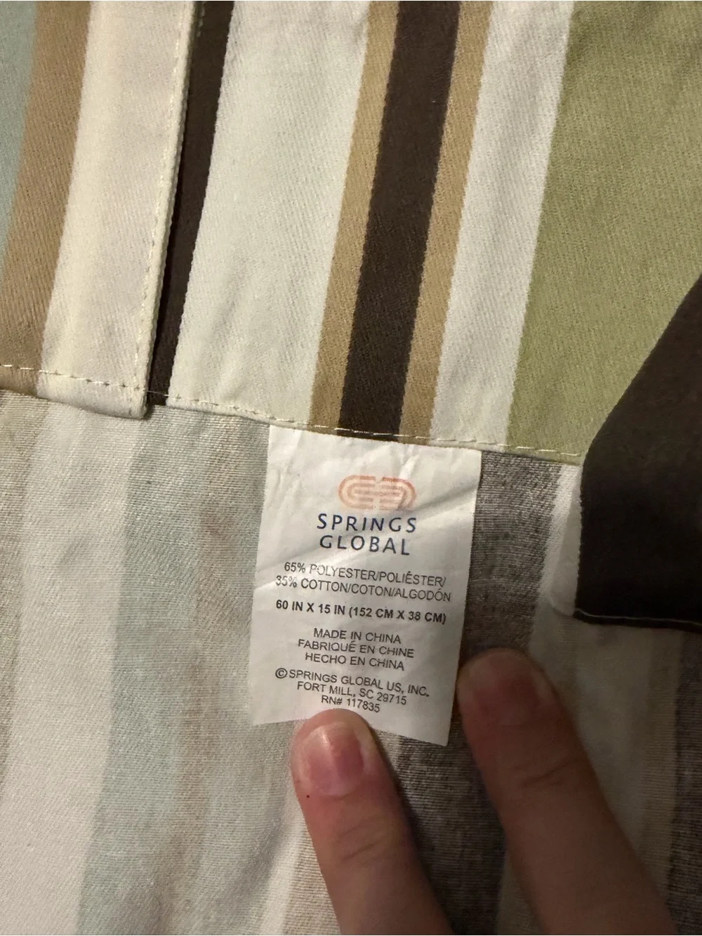 Striped shower Curtain, fabric liner, and valance